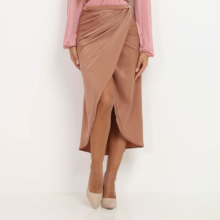 Jupe mi longue portefeuille vieux rose satin e Marron Cdiscount