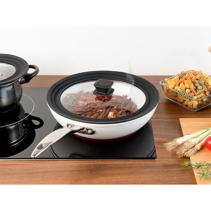Couvercle Universel En Verre Et Silicone 28/30/32cm - 3 Tailles Pour Casseroles Et Poêles