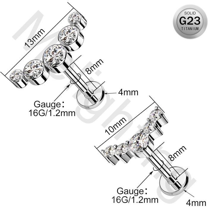 ZKGYUS Lot De 3 Piercings à Lèvres En Acier Médical De 1,2 Mm Et 6 Mm En Argent Pour Tragus Et Hélix