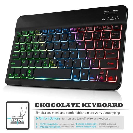 AZERTY ELTD Clavier /Étui pour Samsung Tab S5e 10.5 Pouces T720//T725, Wireless Clavier 7 Couleurs Trois partition r/étro/éclair/é Clavier Housse pour Tab S5e 10.5 Pouces T720//T725 BG-Noir