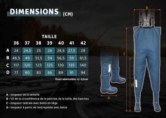 Bottes de p/êche 3Kamido/® Waders de p/êche Classic Chasse Waders Pantalon de p/êche Standard Poitrine /échassiers Cuissardes de p/êche Noir et Vert s/érie 680