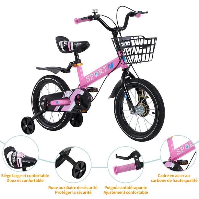 Vélo Enfant 12" Avec Roues Stabilisatrices, Porte-gobelet