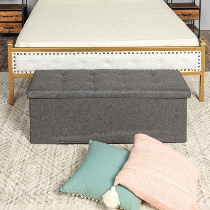 FurnitureR L-110cm Banc Tissu, Ottoman en Bout de Lit, Repose-Pieds, Canapé Pliant, Pouf Cube, Coffre de Rangement Intérieur avec Compartiment Amovible, pour L'entrée, la Chambre, Gris, 110x38x38cm