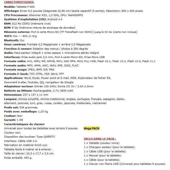 Mega PACK- Tablette noire numérique Wifi3