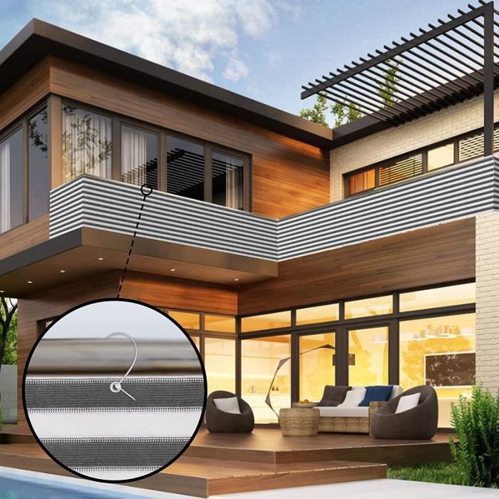 Floordirekt Brise-vue Balcon Sans Perçage - Protection Anti-regards Et Intempéries - 90x500 Cm Gris