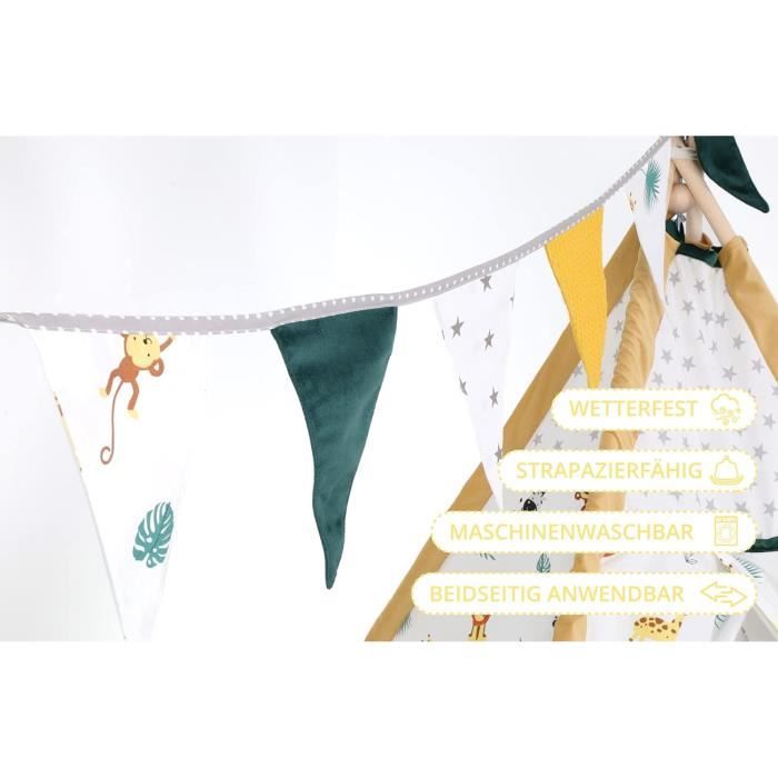 Guirlande Fanions Coton Morandi Green 2,6m - Décoration Chambre Bébé Lavable | Réutilisable Pour Fêtes
