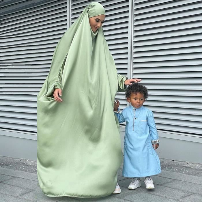 Dernieres femmes musulmanes Hijab priere Abaya Satin grande taille Jilbab longue couverture complete vetements islamiques Noir Cdiscount Pret a Porter