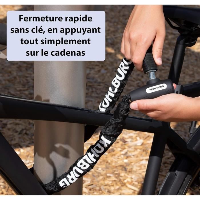 Cadenas Vélo KOHLBURG 115cm Chaîne Acier Trempé - Code Chiffres Réglable | Antivol Sécurité 6mm