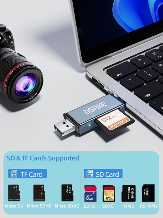 Lecteur De Carte Mémoire USB-C 2 En 1 – Double Slot Pour SD Et Micro SD, Transfert Ultra Rapide - 9