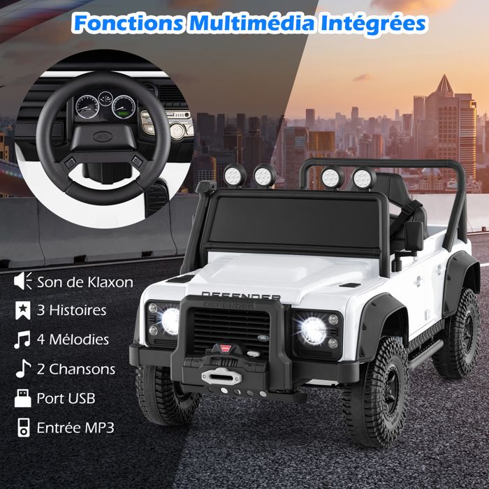 Voiture electrique Land Rover 12V blanche pour enfant avec telecommande Voiture electrique Land Rover 12V blanche pour enfant avec telecommande