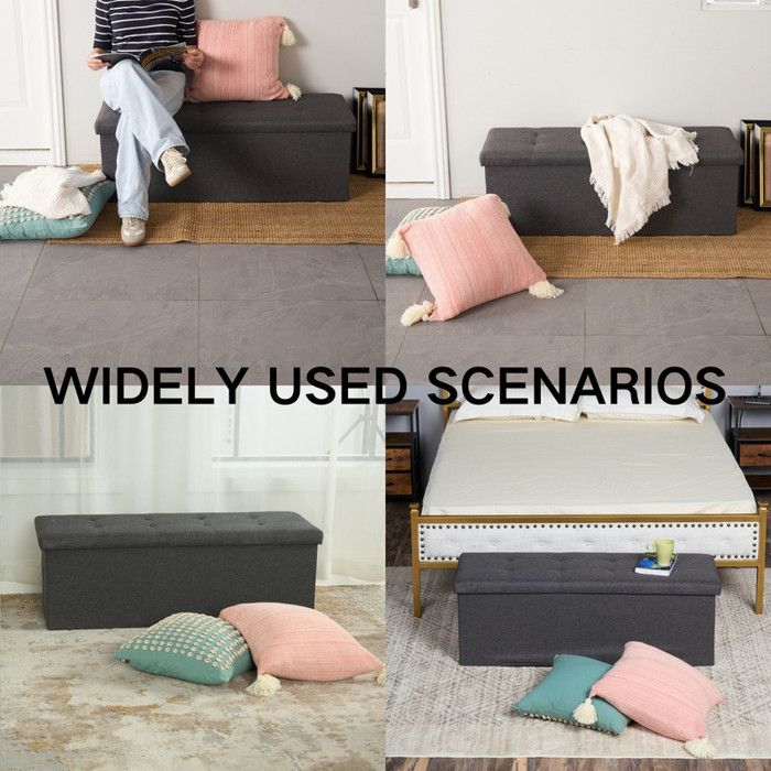 BOLLI Banc de Rangement, Ottoman avec Espace de Stockage, Coffre de Rangement Intérieur Repose-Pieds, pour Salon, Chambre, Entrée(Blanc 38x38x38cm