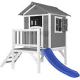 AXI Maison Enfant Beach Lodge XL en Gris avec Toboggan en Bleu | Maison de Jeux en Bois FFC pour Les Enfants | Maisonnette-0