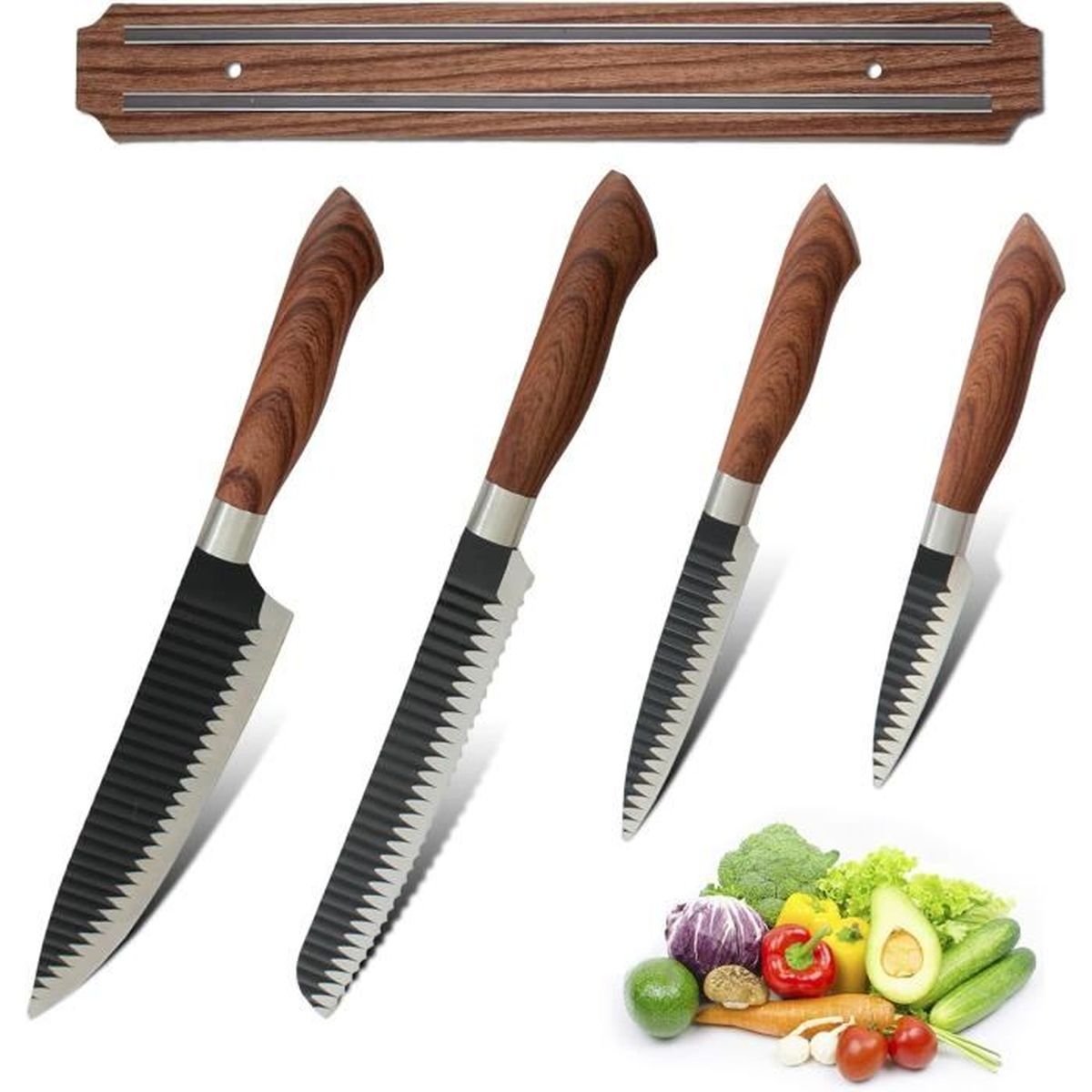Knife nights-Porte-couteau magnétique, support pour comptoir de cuisine,  étagères de rangement en bois, double