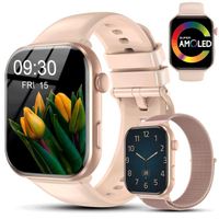 FeipuQu Montre Connectée Femme,1.96" AMOLED Smartwatch Appel Bluetooth,IP68 Étanche,800mAh Batterie,100+ Sports,Rose