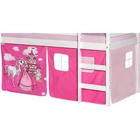 Lot de rideaux cabane pour lit surélevé superposé mi-hauteur mezzanine tissu coton motif princesse rose