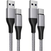 2x Câble USB-C Nylon Charge Rapide pour Samsung Galaxy A32 4G-5G A34 A33 A54 A53 A52 4G-5G A52s - Gris 1M