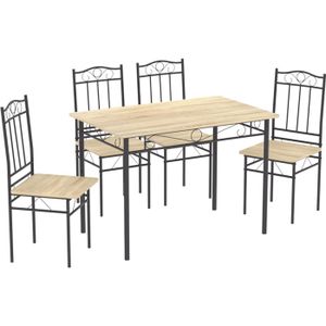 TABLE DE CUISINE  Ensemble table à manger 109x 69x 75 cm et 4 chaises-Hêtre clair et Noir-Style Industriel, pour Cuisine, Salle à Manger, Salon