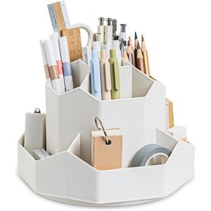 Pot à Crayons Rotatif Enfant Rose - Organisateur De Bureau Tournant 360° - 15x13cm - Rangement Stylos
