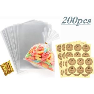 Bonbons Anniversaire Sachet Alimentaire pour Biscuits Sachet Cadeau 15x20cm sSachet Cellophane 200 Pièces Sachets Transparents pour Biscuits Wishstar Sachet Bonbon