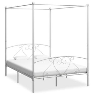 STRUCTURE DE LIT Cadre de lit à baldaquin Blanc Métal 160 x 200 cm - FYDUN - Classique - Intemporel