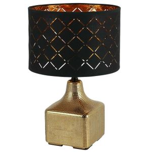 LAMPE A POSER Lampe à poser en céramique abat-jour textile rond or MIRAUEA