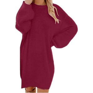ROBE Pull Femmes Robe Tricot Col Rond Solide Couleur Chandail Manches Longues Lche Pullover Robe Mini Dress Long Tricots Hive rouge