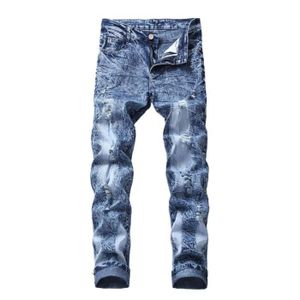 JEANS Jeans homme de marque luxe Jeans déchiquetés Personnalité slim stretch Serré Pantalon homme-Bleu