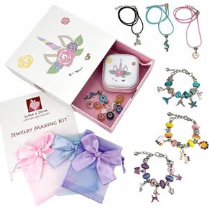 KIT BIJOUX Luna  Dina Kit de Fabrication de Bijoux  60 pièces  Coffret cadeau licorne incluant : perles, breloques, chaînes avec charm, cor248