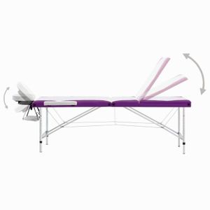 TABLE DE MASSAGE - TABLE DE SOIN NEUF Table de massage pliable 3 zones Aluminium Blanc et violet En Stock YESMAEFR