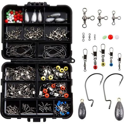 Kit D’accessoires De Pêche LONTG – 128 Ou 184 Pièces, Avec Boîte – Crochets, émerillons, Plombs, Perles – Pour Carpe, Truite Et Carnassiers