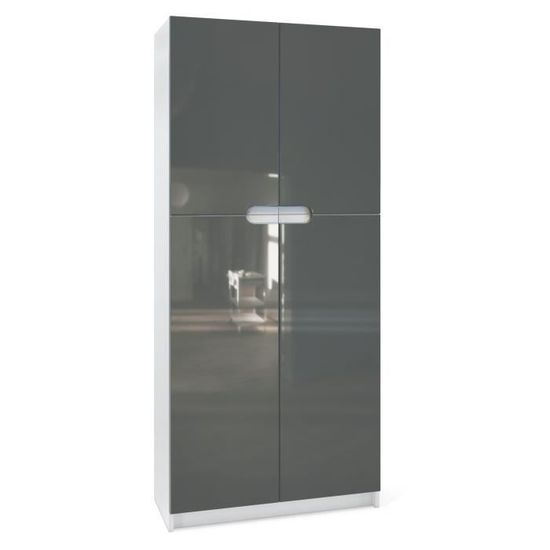 Vladon Armoire de bureau Rangement Logan, Corps en Blanc mat , Façades en Gris haute brillance