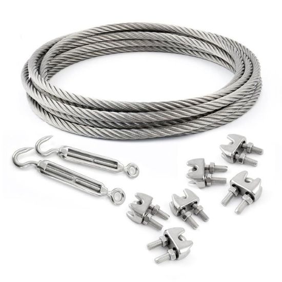 SET 100m cable 6mm acier inox cordage torons: 7x7 + 6 serre-câbles