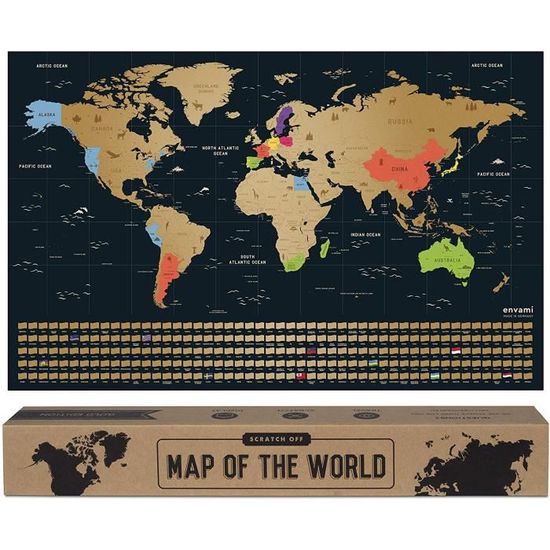 envami Carte du Monde a gratter I 68 X 43 CM I dorée I