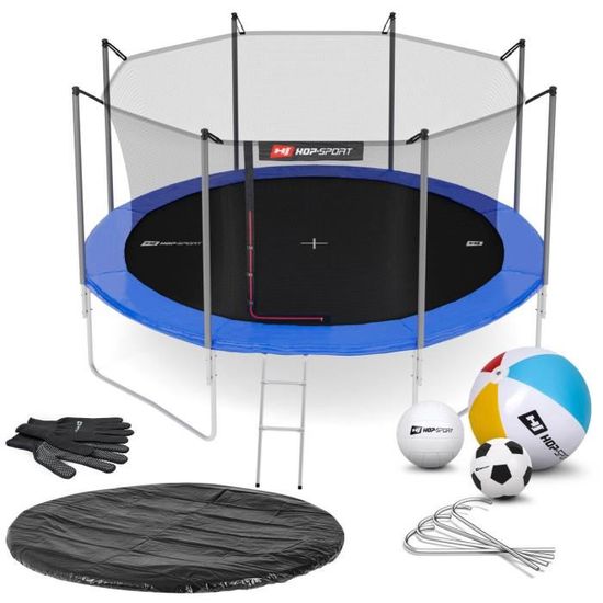 HS Hop-Sport Trampoline de jardin rond 427 cm trampoline  avec filet de sécurité intérieur; échelle; bâche de protection Bleu