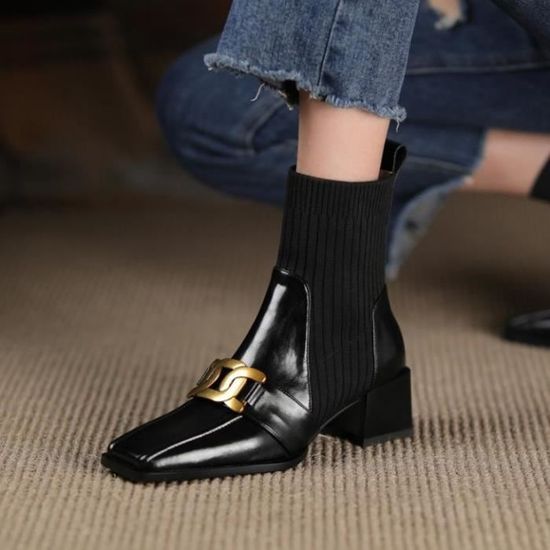 Richelieu Femme-Mode Classique Rétro Talon épais Bouche Peu Profonde