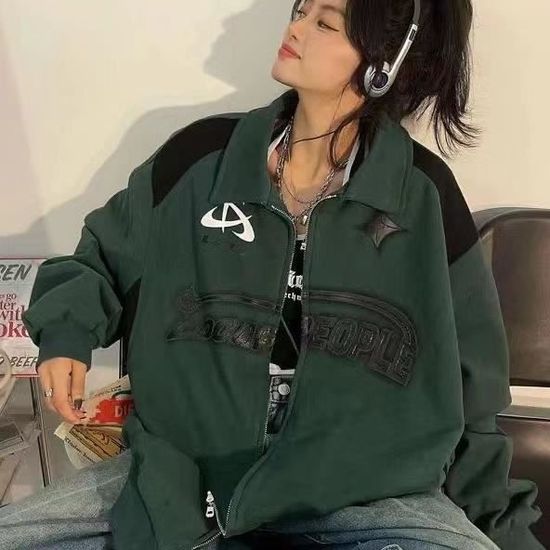 Veste Zippée Oversize Y2K – Style Vintage Années 90 – Streetwear Unisexe – Matière Polyester-élasthanne – Coupe Loose