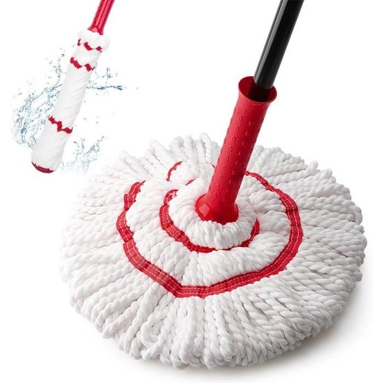 Serpillère Torsadée à Essorage Automatique - Manche 144.8 Cm - Nettoyage Sols Microfibre Robuste