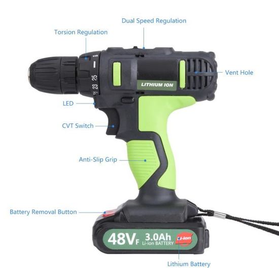 TONYSA Perceuse Visseuse Sans Fil 21V, Visseuse Devisseuse Avec Batteries 15ah 50 90nm Percussion 25 Reglages De Couple 10accessoires 2 Vitesses Led Pour Projet De Bricolage 89468852