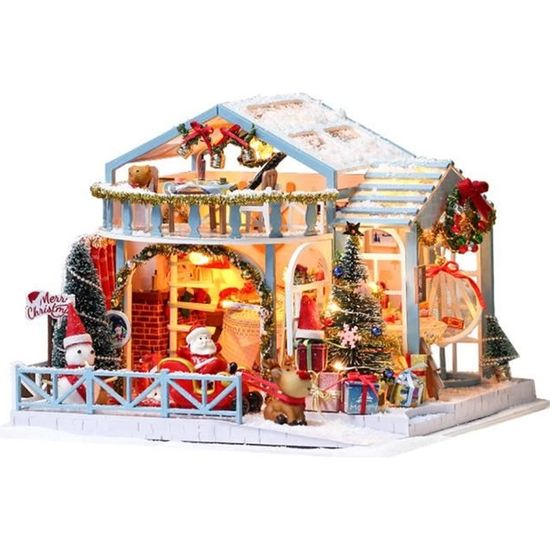 Bricolage Noël Miniature Maison De Poupée Kit Mini 3d Maison En Bois Chambre Artisanat Avec Meubles Led Lumières Fête Des