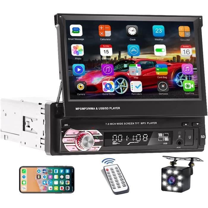 1 autoradio din 7 lecteur multimédia autoradio avec gps bluetooth lien usb fm miroir pour téléphones ios android, caméra de recul