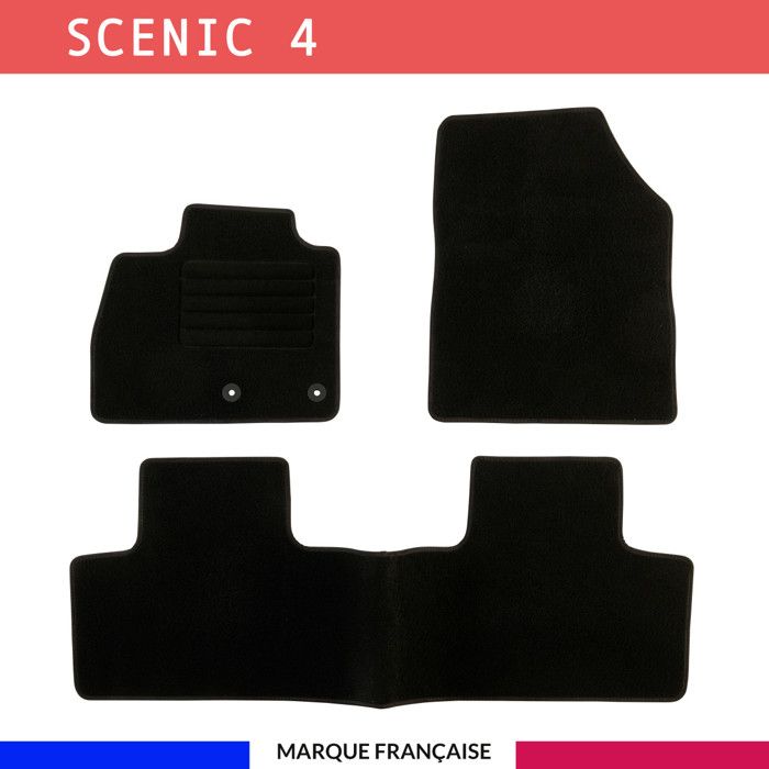 Tapis de sol voiture - Sur mesure pour RENAULT SCENIC 4 et GRAND SCENIC 4 (10/2016-12/2023) Antidérapant - 3 pièces