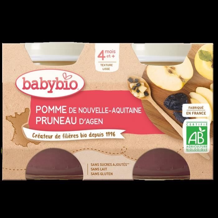 Babybio - Petit Pot Bébé Pomme Pruneau - Bio - 2x130g - Dès 4 mois