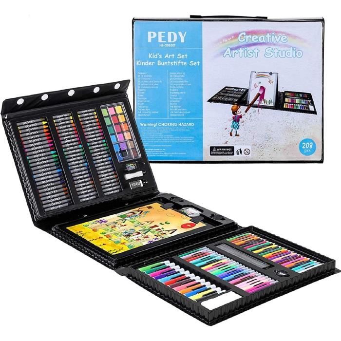 PEDY 208 Pcs Mallette Dessin, Set de Dessin Efant, Mallette de Coloriage, Crayons de Couleur, Coffret Dessin, Accessoires de Dessin,