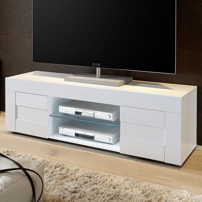 Banc tv blanc laqué brillant TUNIS 140 cm