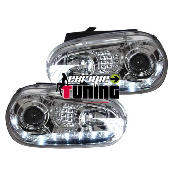 phares à LED diurnes, DragonLights, noir GOLF 4 97-03 chrome pour: Volkswagen Golf IV 97-03