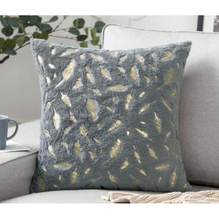 1x housse de coussin estampage or doux en peluche plume fausse fourrure taies d'oreiller velours moelleux gris