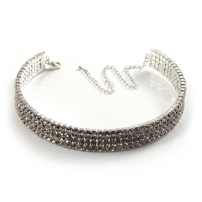 Collier Ras du Cou Cristal Swarovski 4 Rangs (Argent&Transparent)