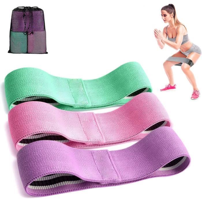 Lot de 3 Bande élastique Fitness en Tissu, Bande de Résistance avec Sac de Rangement, Elastique Musculation 3 Niveaux de Force, ,112