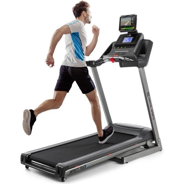 CAPITAL SPORTS Infinity Track 2.0 Tapis de course pliable avec enceintes Bluetooth & ventilateur intégré - moteur 4,5 ch - gris