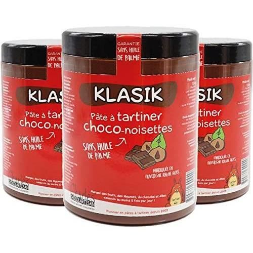Lot de 3 pots de pâte à tartiner chocolat lait noisettes sans huile de palme Klasik - 3x1,1 kg